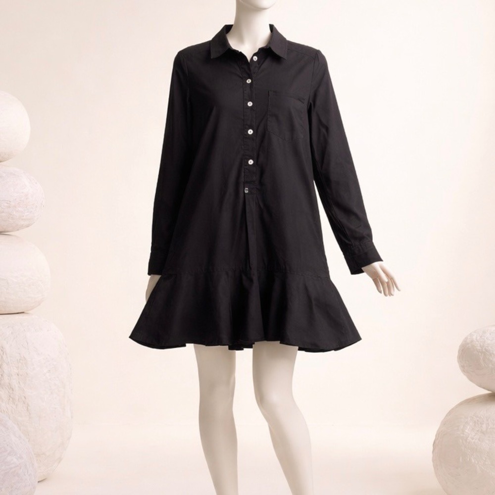 Tuckernuck Callahan Shirt Dress M Black Collared Button Front Flowy Classic Chic